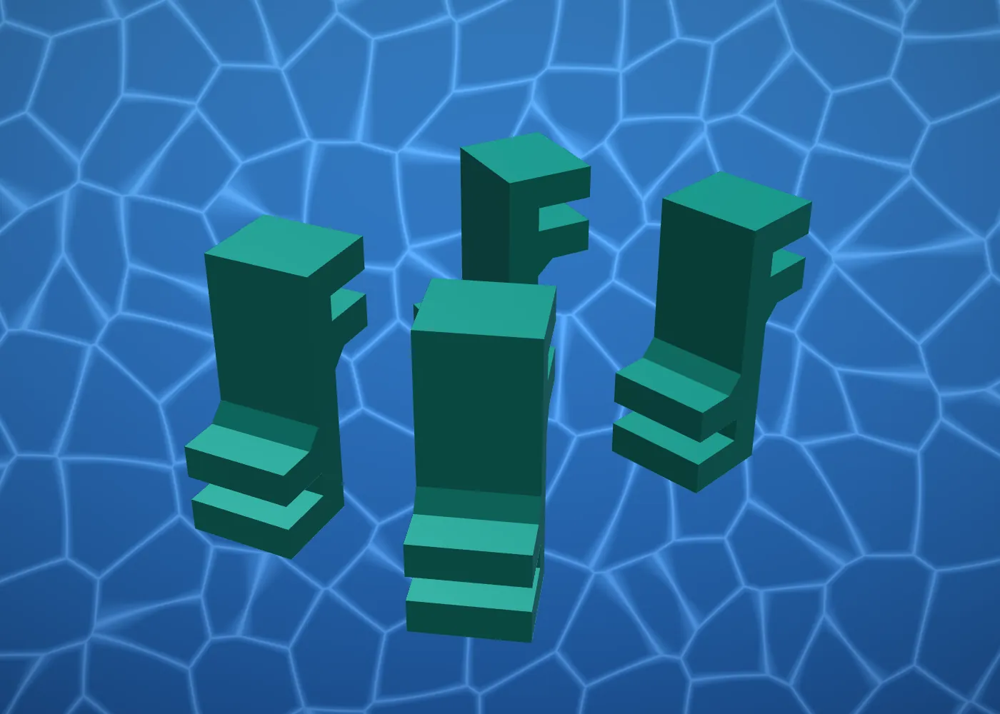 Four AquaVoxel Double F tier brackets in Seafoam Teal