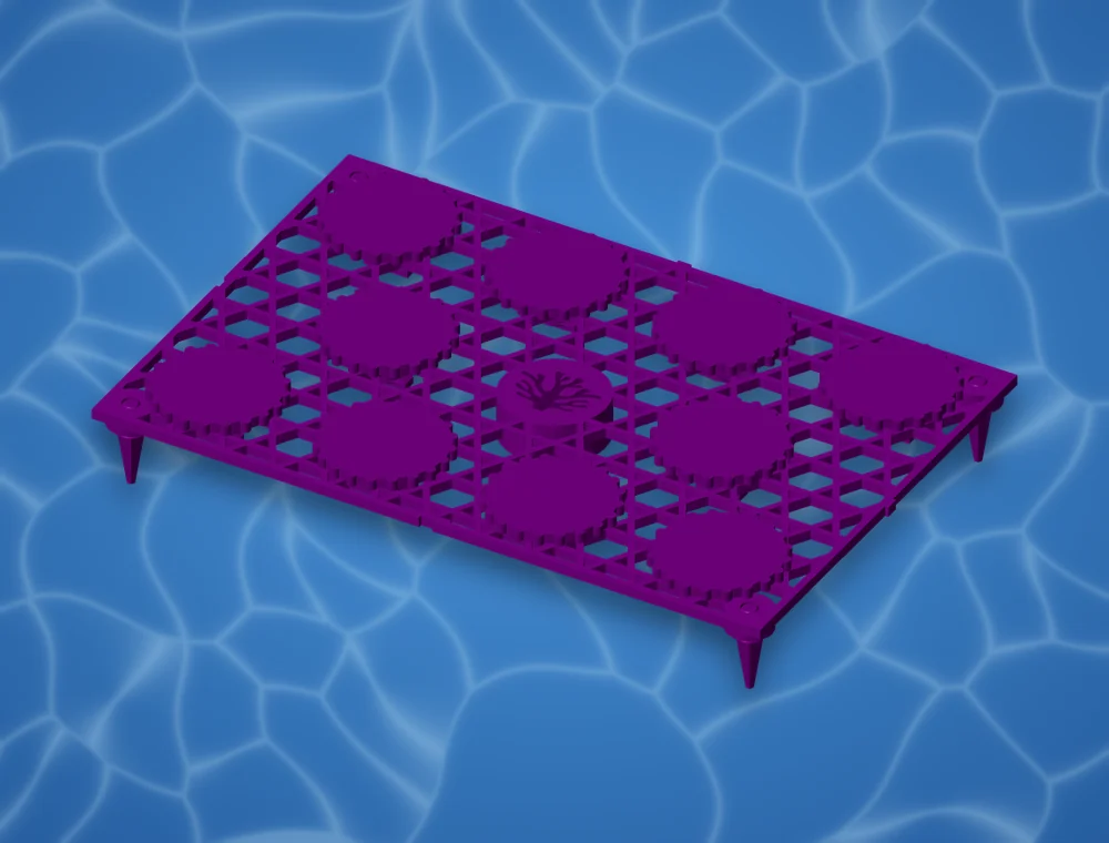 AquaVoxel XL10 plate in Coralline Purple with ten 38.1mm plugs and legs