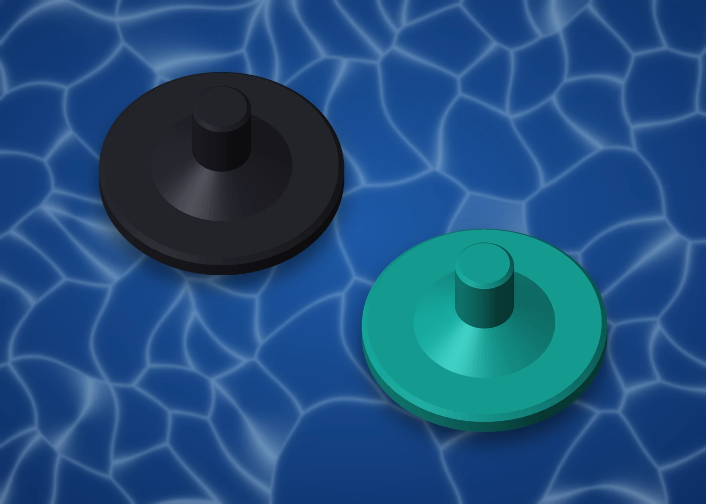 Two AquaVoxel pin punches in Abyss Black and Seafoam Teal